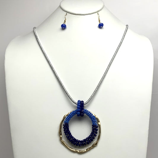 Circle Crystal Beaded Ring Drop Necklace Set