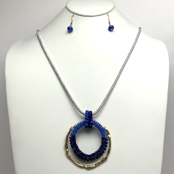 Circle Crystal Beaded Ring Drop Necklace Set