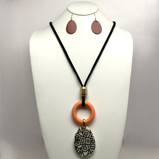 Cord w/geometric Print Necklace