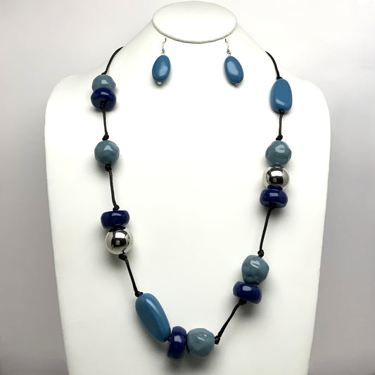 Long VInyl Cord with Ceramic Feel and Metal Beads Necklace Set