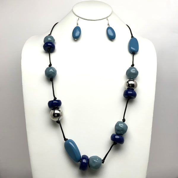 Long VInyl Cord with Ceramic Feel and Metal Beads Necklace Set