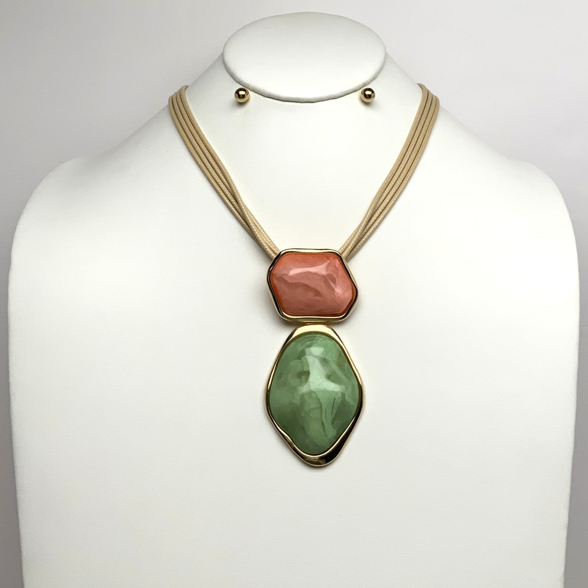 Two Lucite Stone Layered Cord Necklace Set