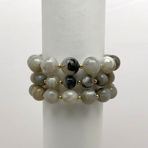 Grey and White Agate Bead Bracelet