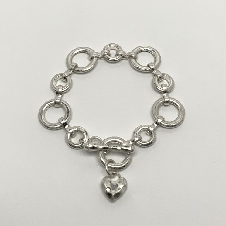 Round Link Chain w/Heart Bracelet