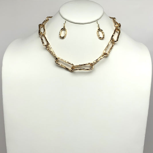 Hammered Long Link Chain Necklace