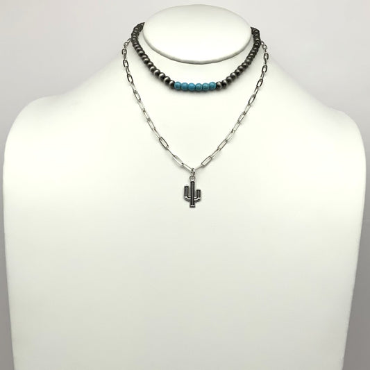 Layered Cactus Beaded Necklace