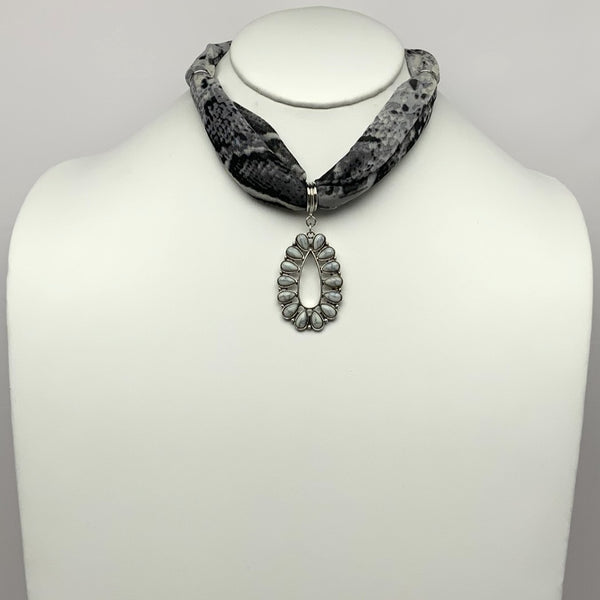 Mini Scarf w/Oval Stone Pendant Necklace