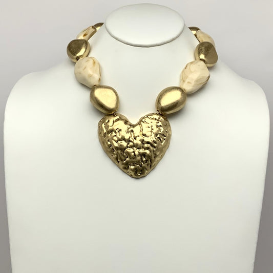 Lucite Chunky Hammered Heart Pendant Necklace