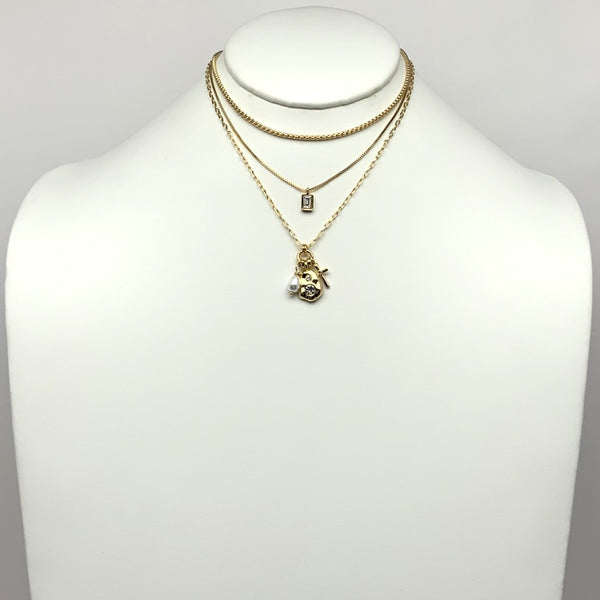 Layered Multi-Charm w/Cross Bracelet