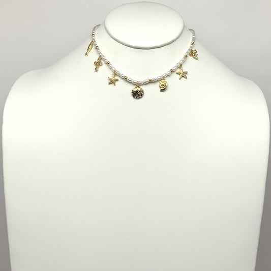 Nautical w/Cross Charm beaded Necklace