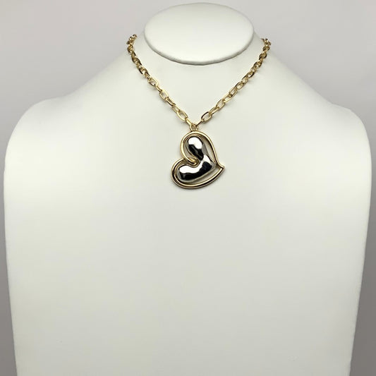 Two-Toned Heart Drop Pendant Necklace