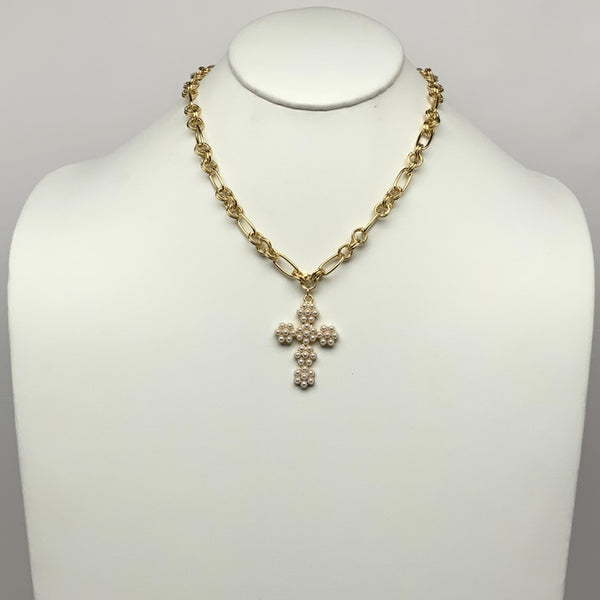 Pearl Cross Pendant Necklace