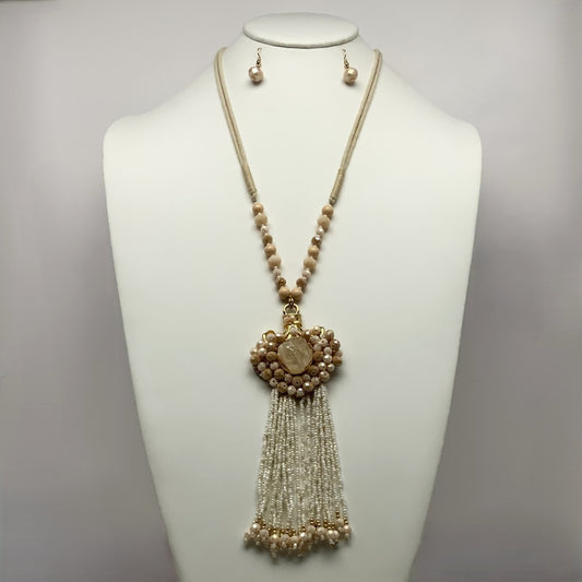Stone Pendant w/ Tassel Necklace