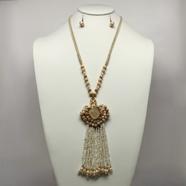 Stone Pendant w/ Tassel Necklace