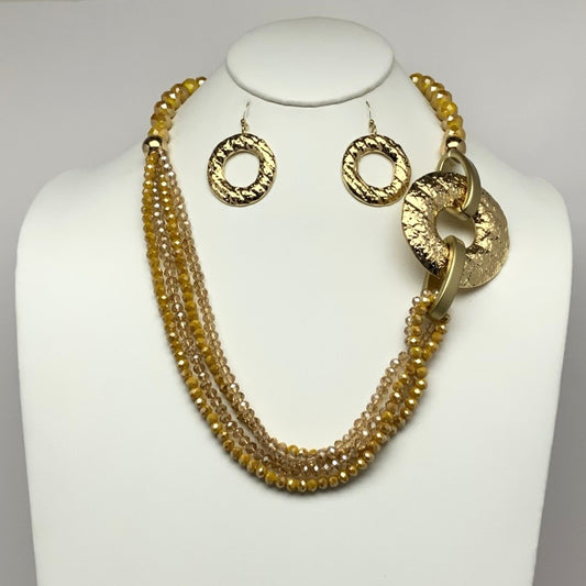 Multi-Layered Glass Beads w/Hammered Design Necklace