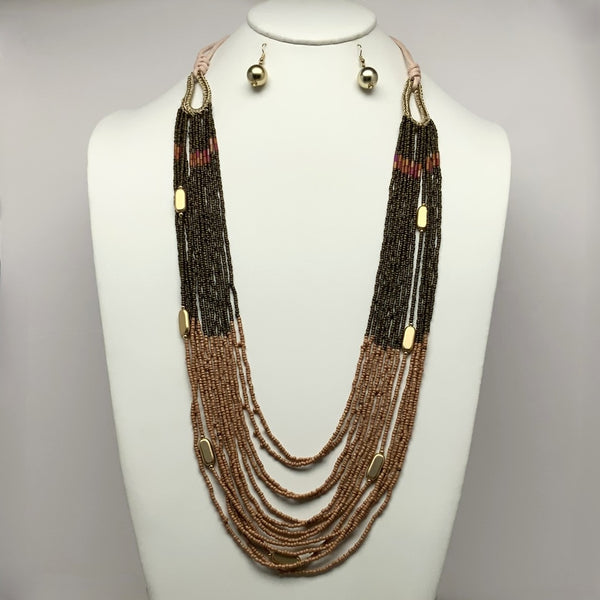 Long Layered Beaded Necklace