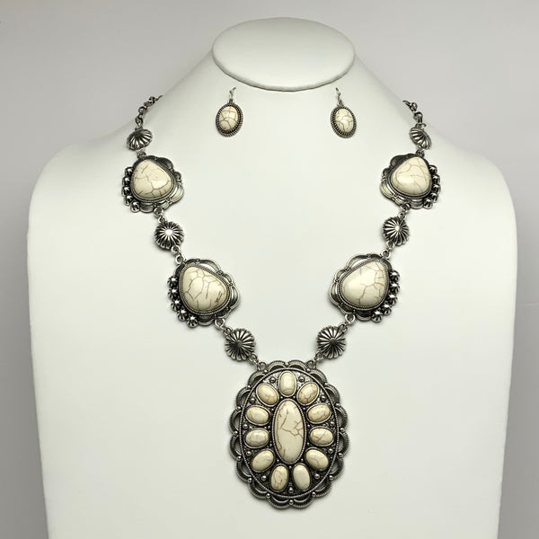 Western Style Long Bib Style Pendant Necklace Set