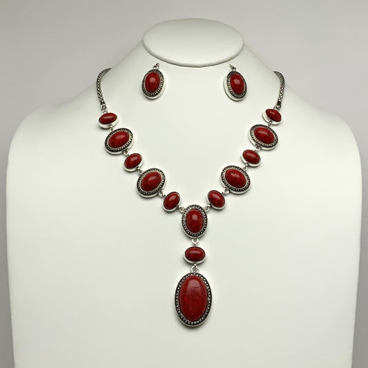 Western Style Oval Line Drop Necklace Set