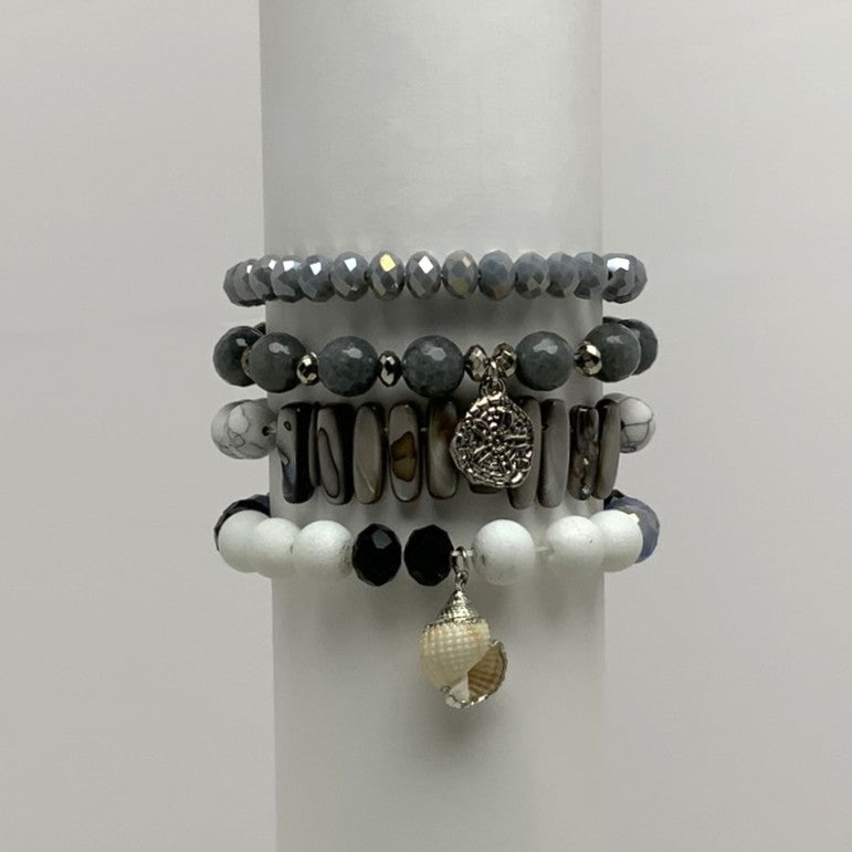 Beaded Layering Stack w/ Conch Shell Sand Dollar Bracelet