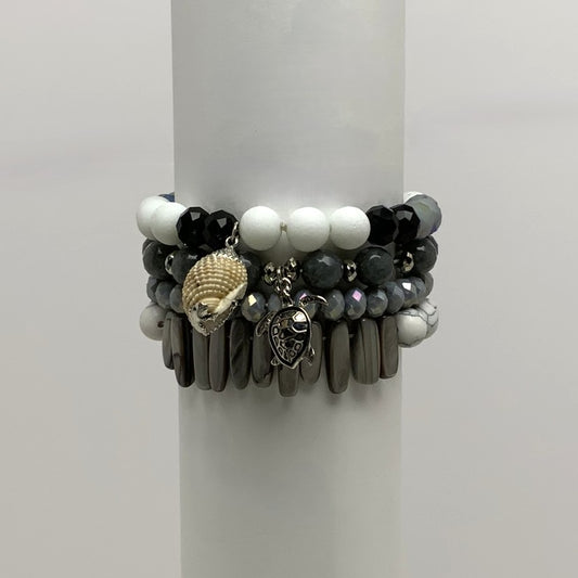 Beaded Layering Stack w/ Conch Shell Turtle Bracelet