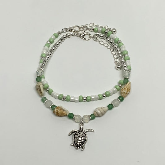 Beaded Seashell Turtle Charm Anklet