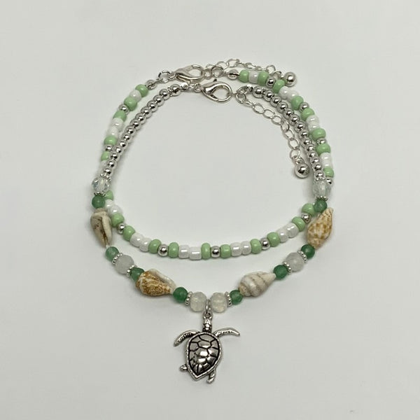 Beaded Seashell Turtle Charm Anklet