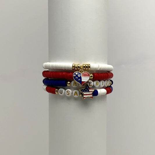Stackable Patriotic Beaded Charm Bracelet