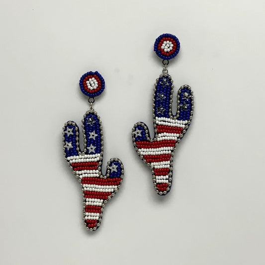 Patriotic Beaded Cactus Earrings