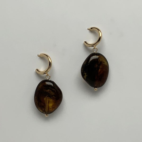 Lucite Stone Drop Half Hoop Earrings