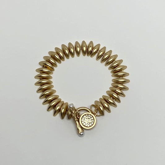 Multiple Crescent Rhinestone Charm Pearl Toggle Bracelet