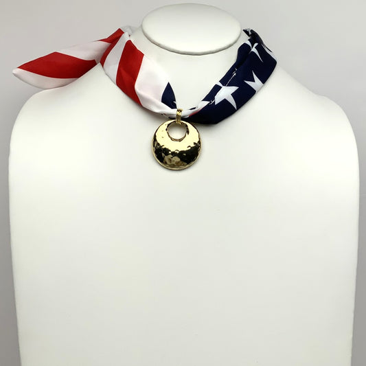 Patriotic Scarf Metal Pendant Necklace