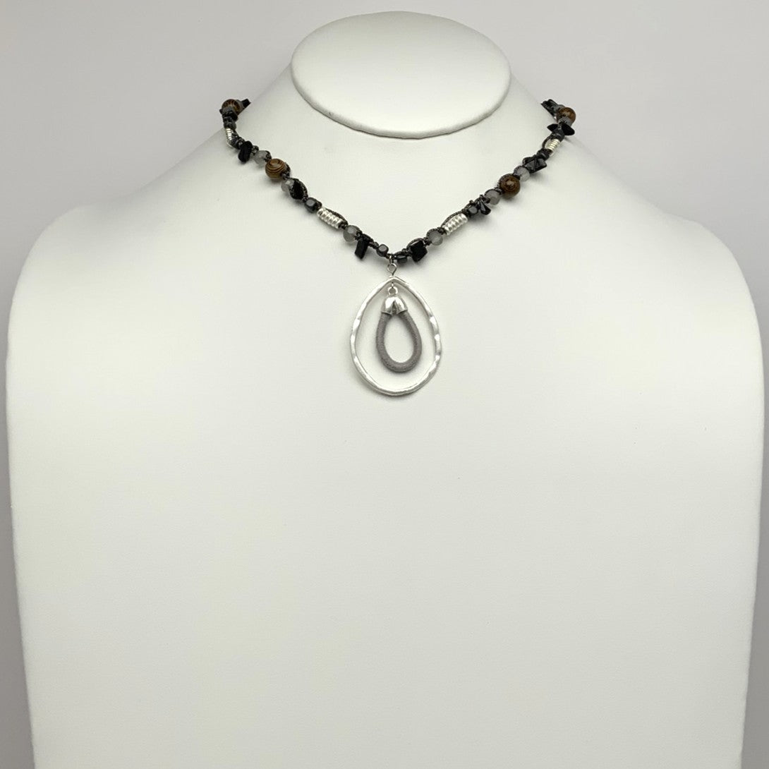 Mixed Beaded Double Teardrop Necklace