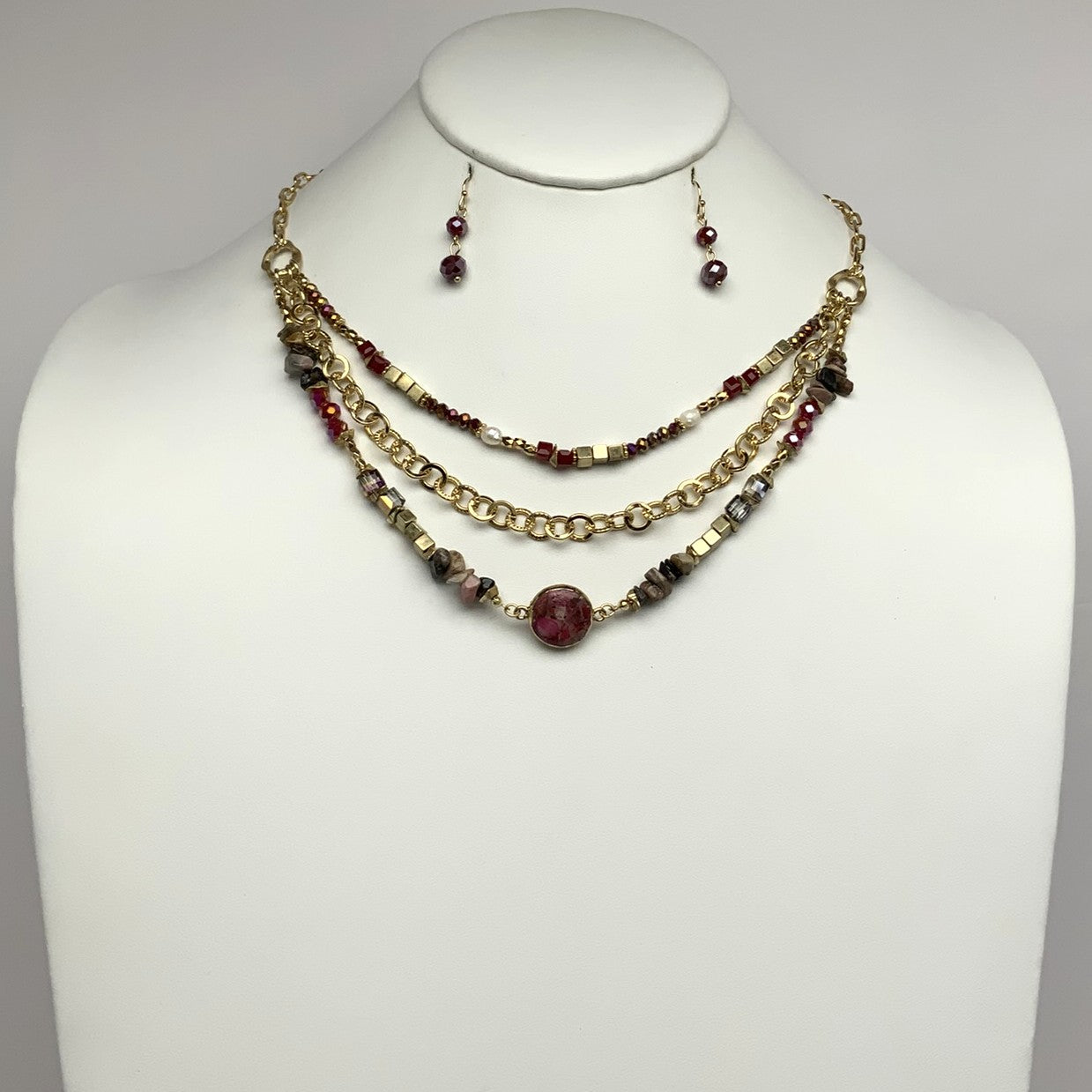 Chain Layered Crystal Abstract Necklace Set