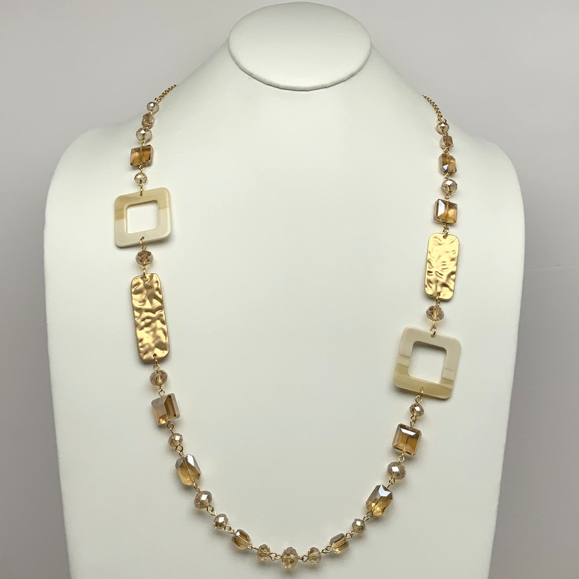 Long Crystal Square Lucite Necklace