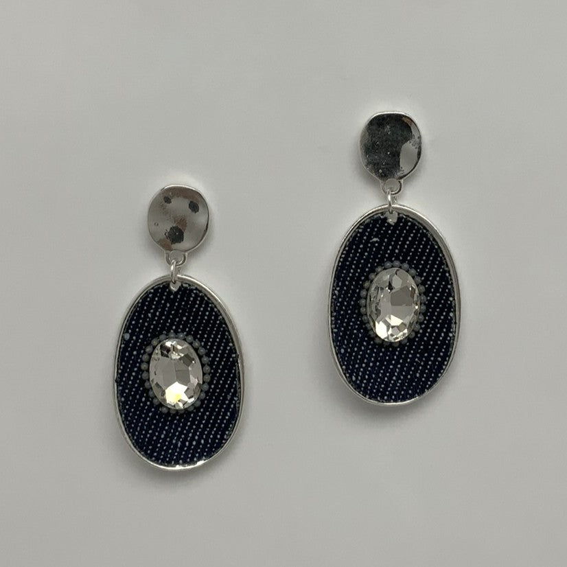 Denim Covered w/Crystal Earrings
