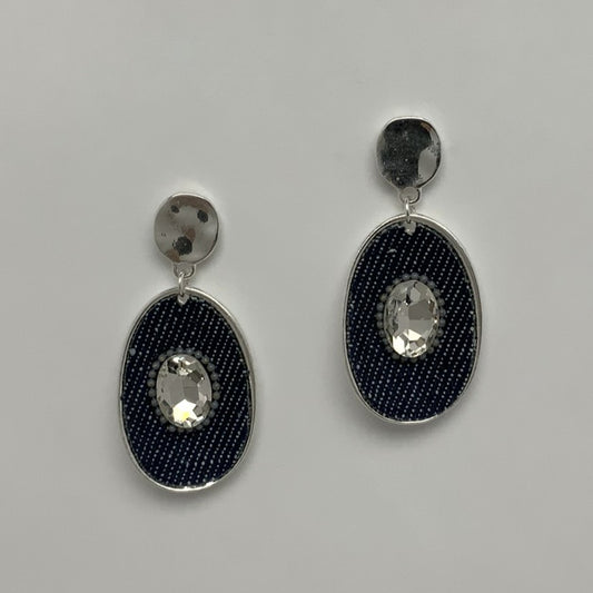 Denim Covered w/Crystal Earrings