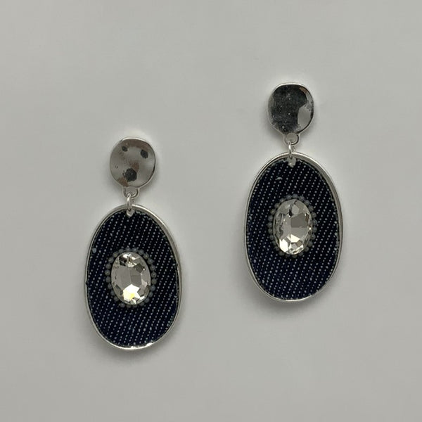 Denim Covered w/Crystal Earrings