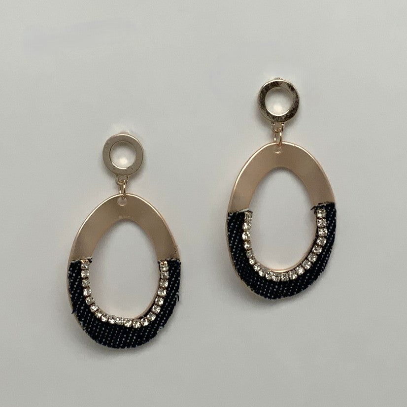 Oval Denim Bling Earrings