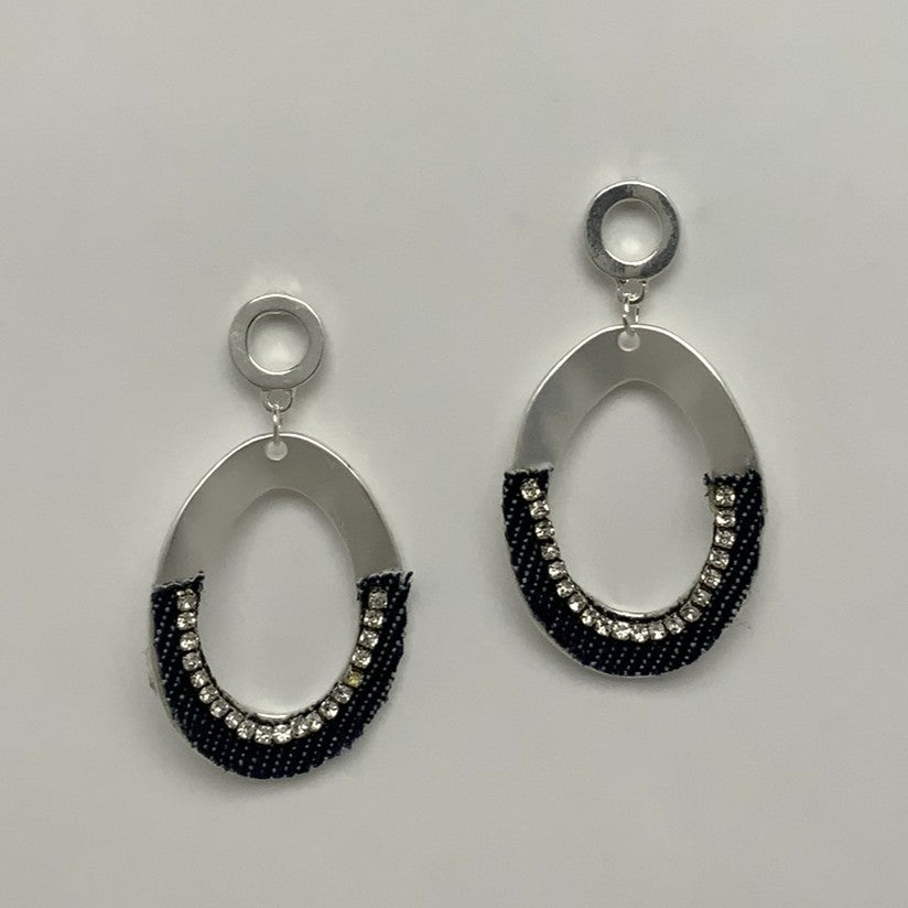 Oval Denim Bling Earrings
