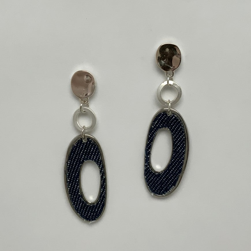 Denim Oval Hoop Earrings