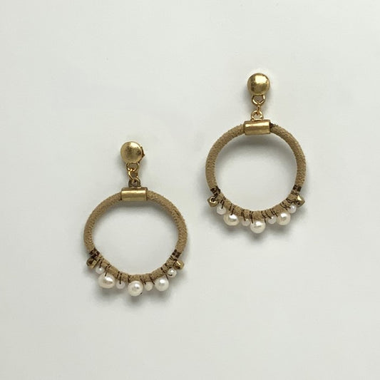 Cord Circle Wire Woven Pearl Beaded Earrings