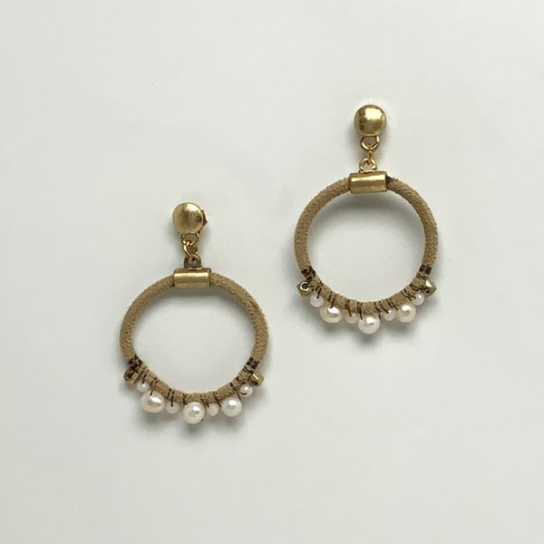 Cord Circle Wire Woven Pearl Beaded Earrings