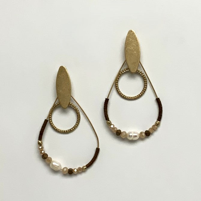 Circle Beaded Pearl Teardrop Earrings