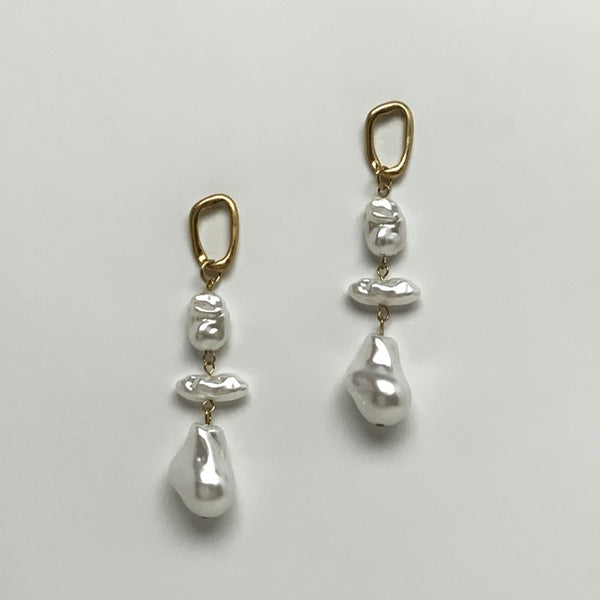 Three Tier Textured Pearl Drop Earrings