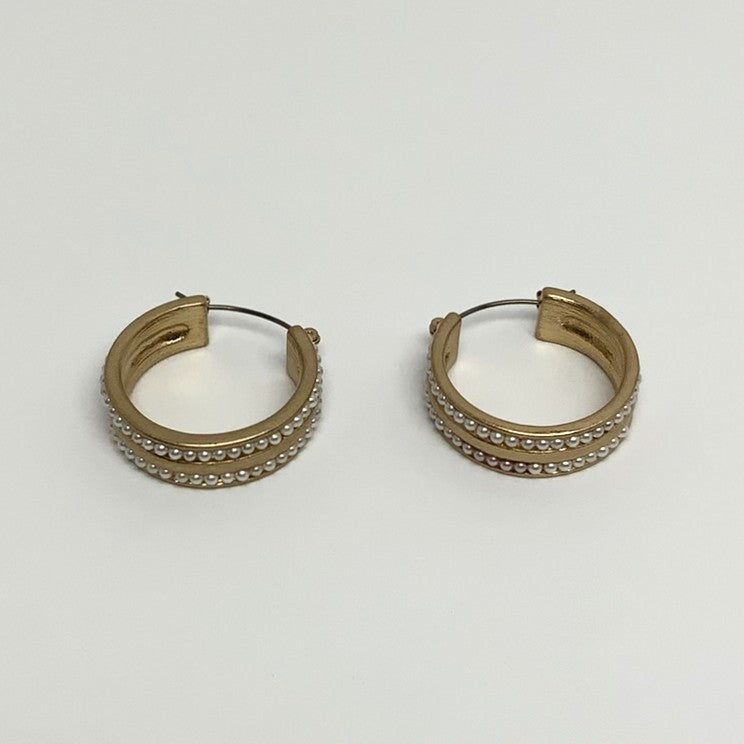 Double Line Pearl Thick Hoop Earrings