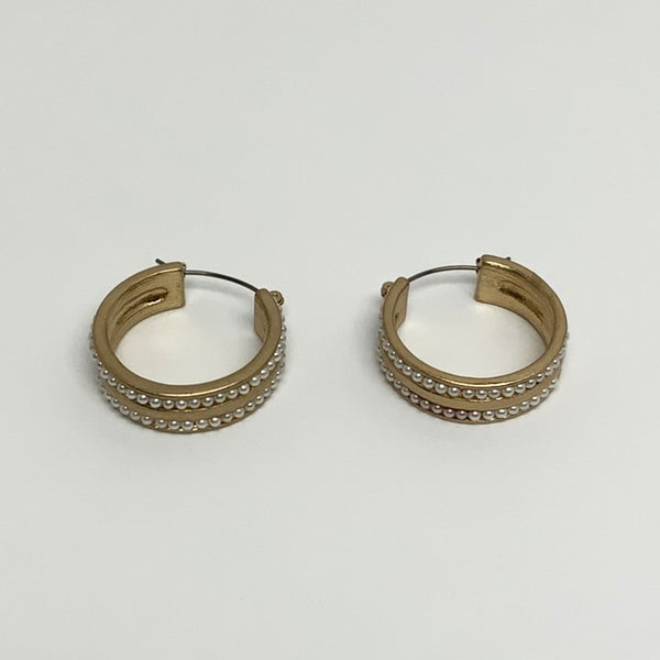Double Line Pearl Thick Hoop Earrings