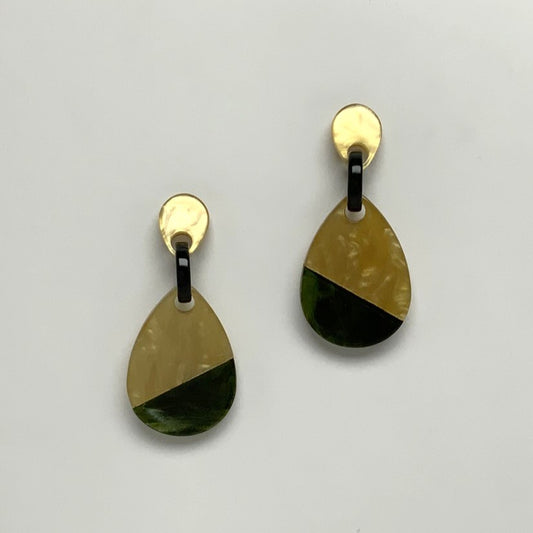 Lucite Teardrop Marble Split Design Earrings