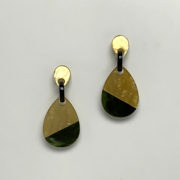 Lucite Teardrop Marble Split Design Earrings