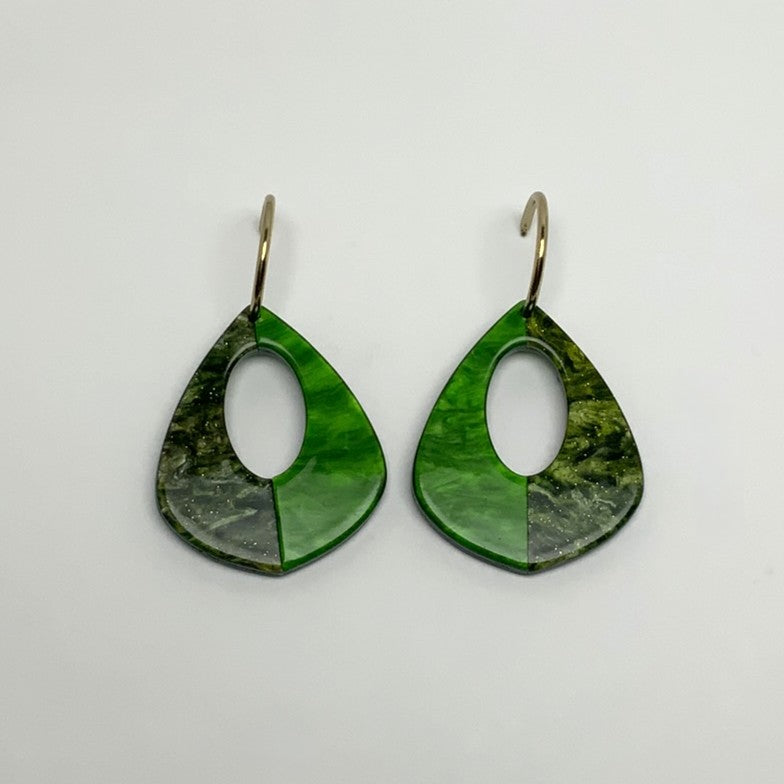 Split Lucite Marble Design Half Hoop Earrings