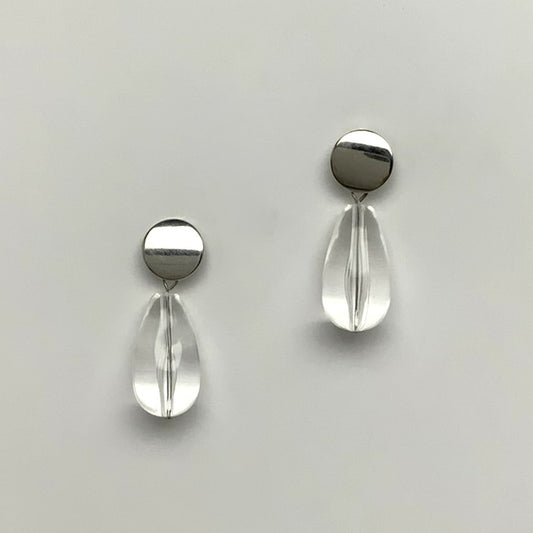 Metal Circle Stud Clear Lucite Drop Earrings